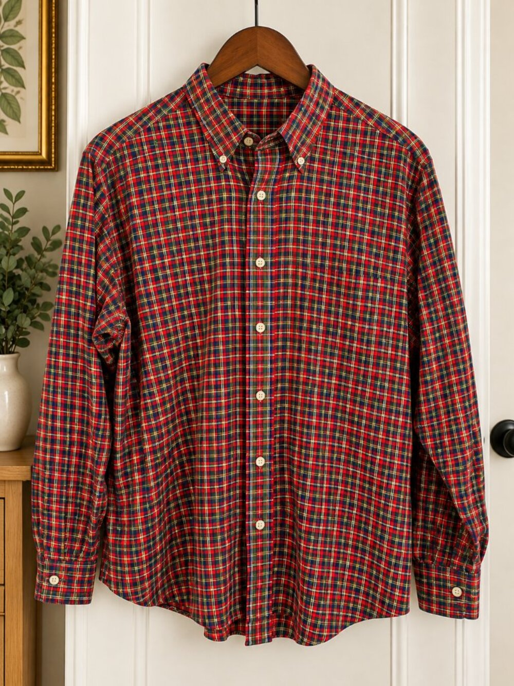 McGregor Bagpiper Plaid Shirt Mens M Red Tartan Button Down Cotton Vintage